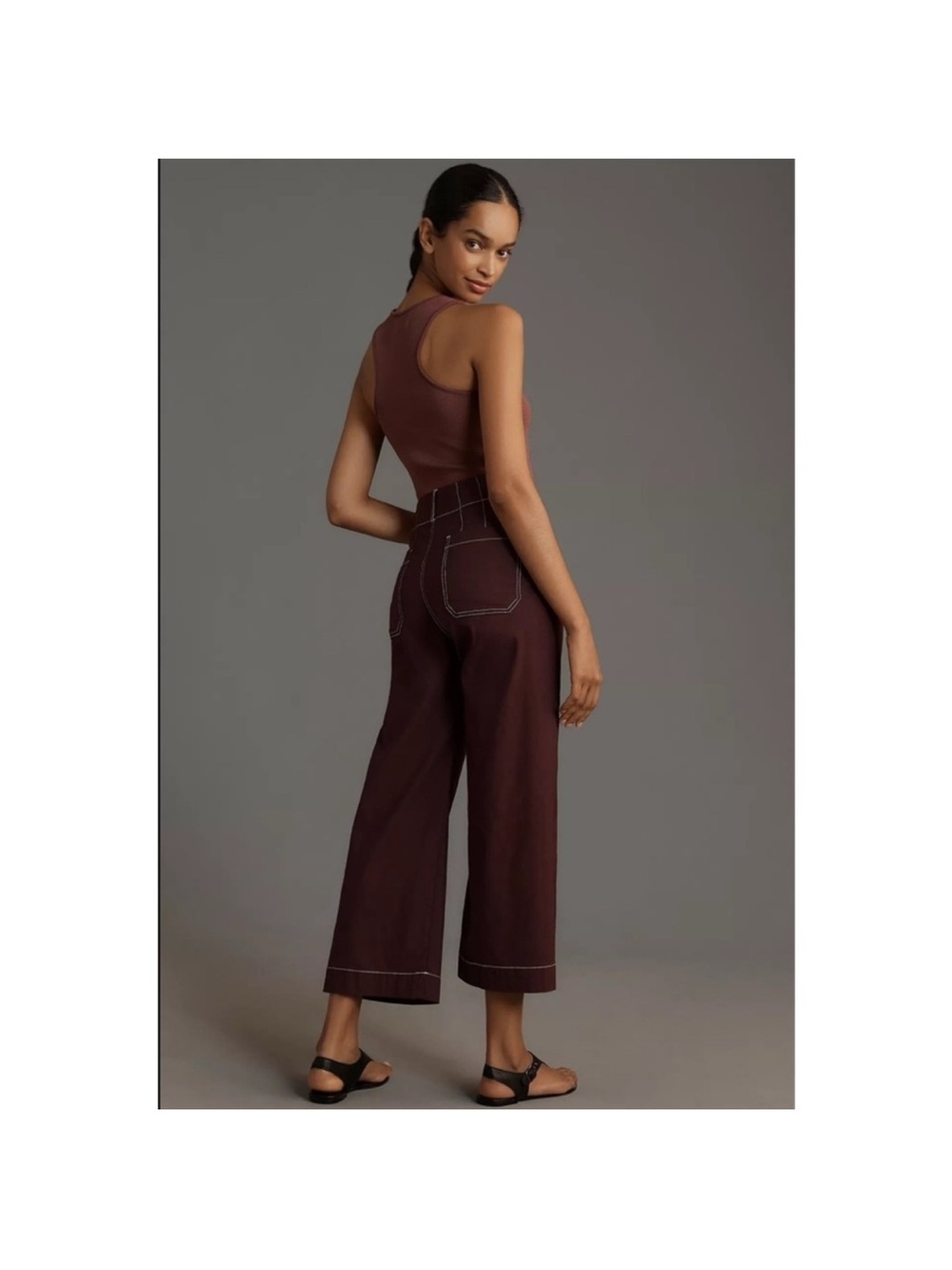 NWT Anthropologie The Colette Linen Wide-Leg Pants Contrast Brown Purple 31P - Picture 12 of 12